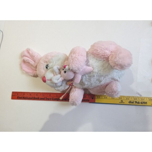 Pink Plush Bunny Rabbit With Baby Bunny 14" By AMCO Intl Co Soft Toy stuffed ani - Picture 7 of 8